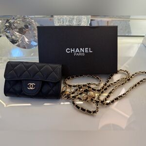 CC Quilted Leather Black Wallet with Chain